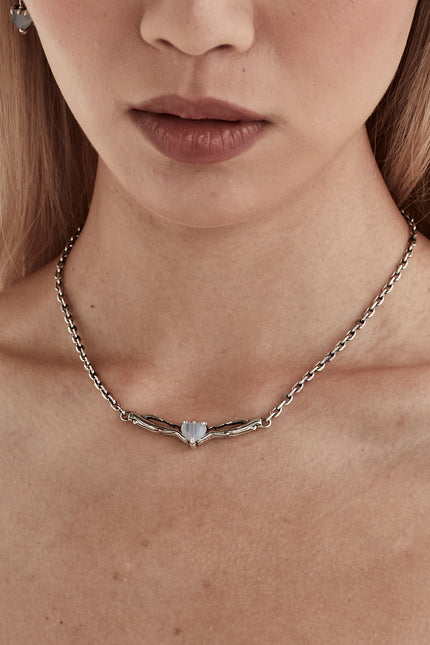 Stolen Girlfriends Club Twisted Thorn Heart Necklace - Silver/ Blue Lace Agate