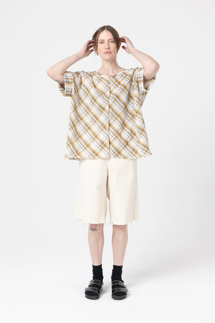 Company of Strangers   Object Tee -  Silk Cotton Check - Mustard Check