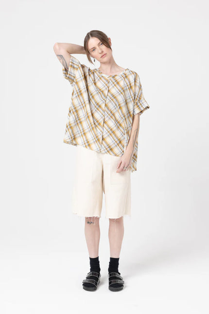 Company of Strangers   Object Tee -  Silk Cotton Check - Mustard Check