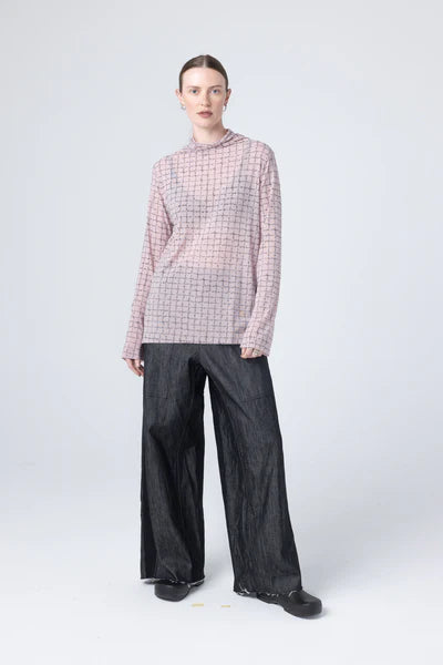 Company of Strangers Missed Top - Printed Nylon Mesh - Blush Grid