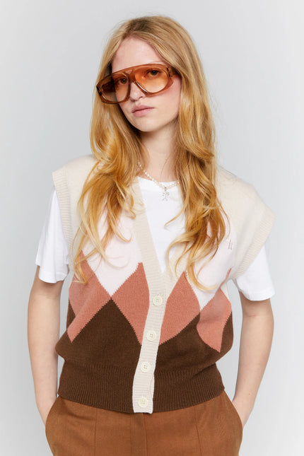 Karen Walker Mina Button Up Cashmere Vest - Autumn Argyle