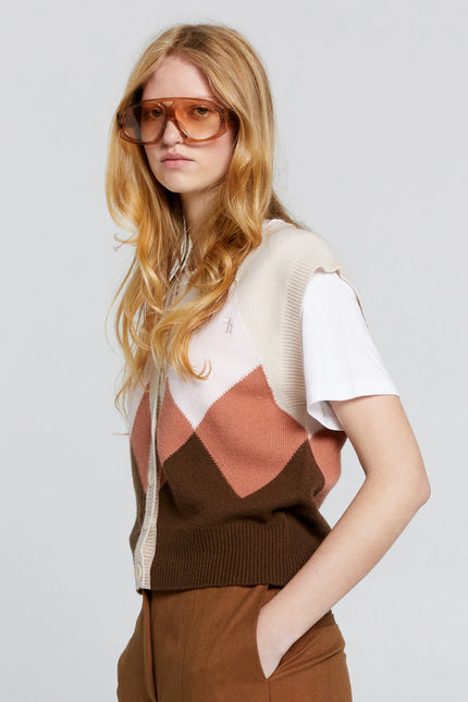 Karen Walker Mina Button Up Cashmere Vest - Autumn Argyle