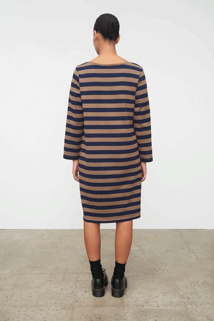 Kowtow Breton Dress - Navy Taupe Stripe