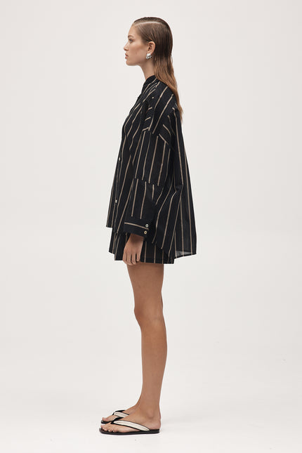 Marle Alisa Short - Cotton/Silk - Black Stripe