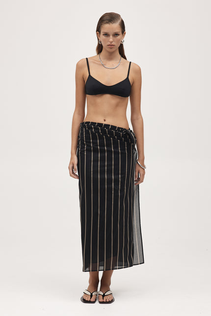 Marle Hattie Sarong - Cotton/Silk - Black Stripe