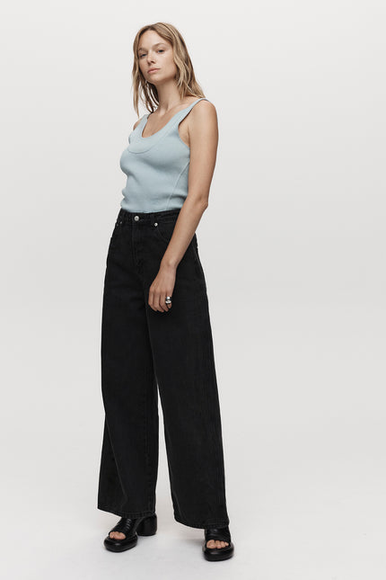 Marle Wide Leg Jean - Organic Cotton - Washed Black