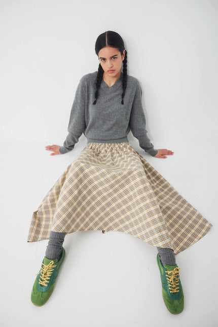 Ricochet Maria Skirt - Dark Beige Plaid