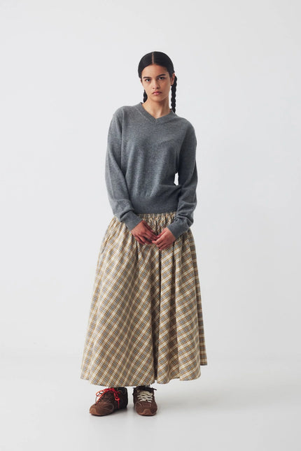 Ricochet Maria Skirt - Dark Beige Plaid