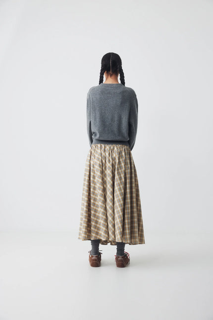 Ricochet Maria Skirt - Dark Beige Plaid