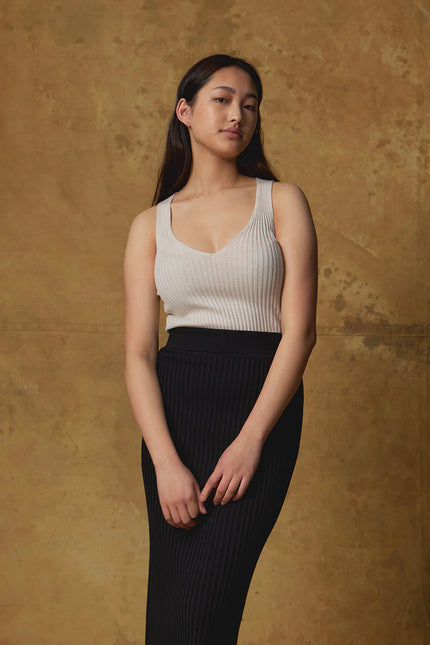 Standard Issue Merino Rib V Neck Tank - Alabaster