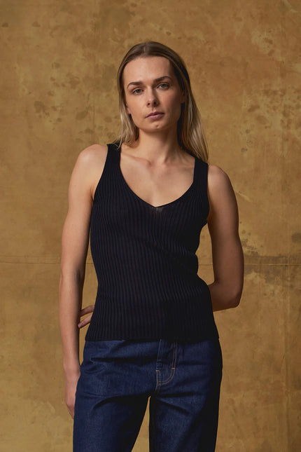 Standard Issue Merino Rib V Neck Tank - Alabaster