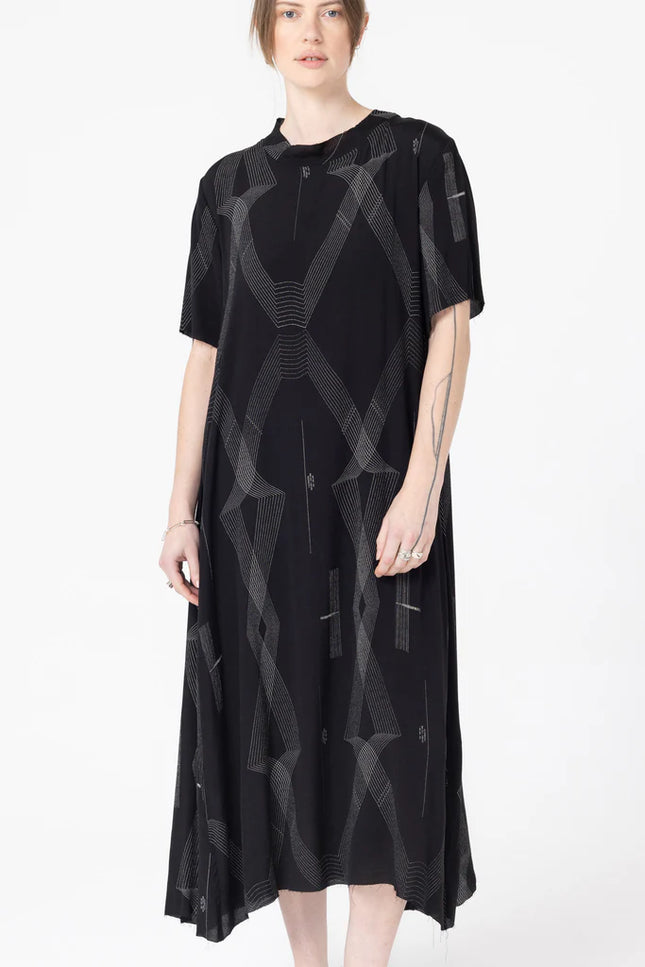 Company Of Strangers Block Dress  - Printed Viscose Twill - Black