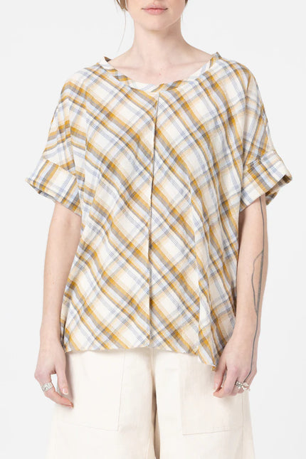 Company of Strangers   Object Tee -  Silk Cotton Check - Mustard Check