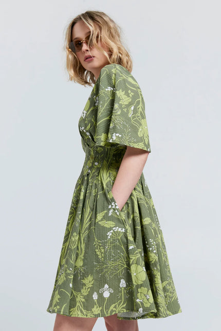 Karen Walker Florence Mini Dress - Wild Flowers Seersucker - Green