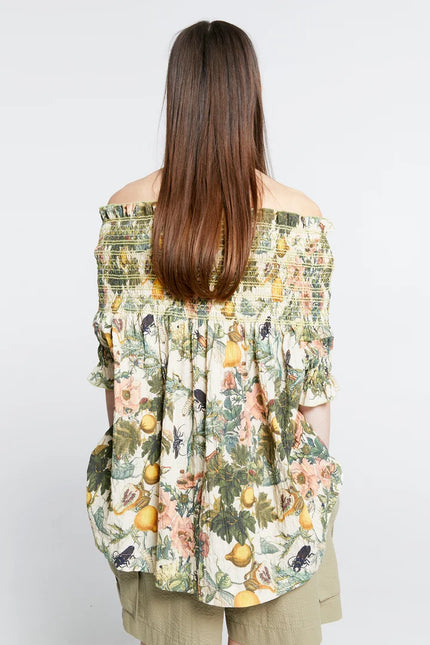 Karen Walker Gaia Smocked Blouse - Insects and Fruit