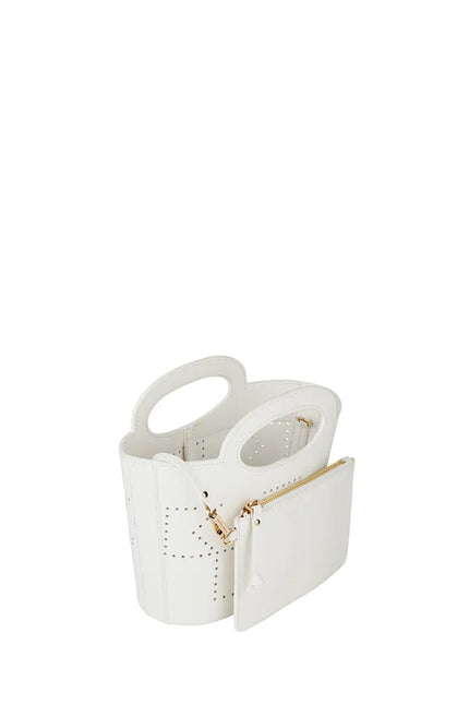 Karen Walker Monogram Basket Small - Lasercut Leather- White