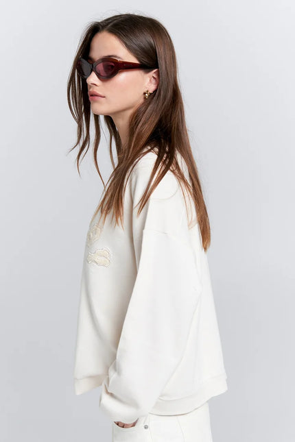 Karen Walker Embroidered Runaway Arch Sweatshirt - Organic Cotton - Ecru