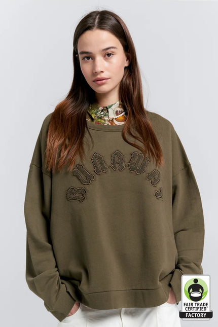 Karen Walker Embroidered Runaway Arch Sweatshirt - Organic Cotton -  Hunter