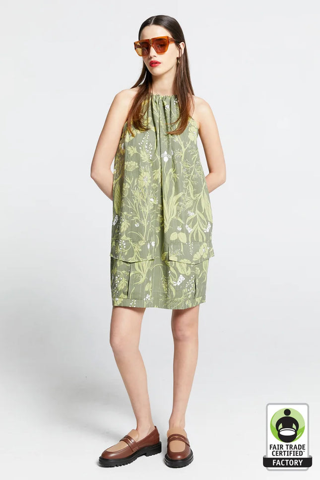 Karen Walker Wardian Bow Back Dress - Wild Flowers Seersucker Green