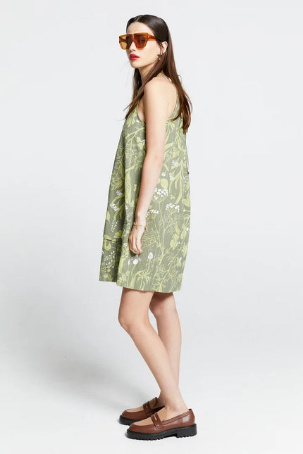 Karen Walker Wardian Bow Back Dress - Wild Flowers Seersucker Green