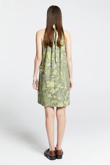 Karen Walker Wardian Bow Back Dress - Wild Flowers Seersucker Green