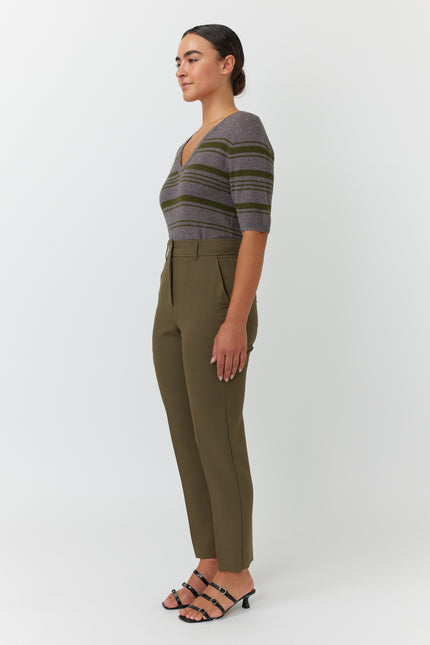 Sylvester Waffle Stripe Top - Olive