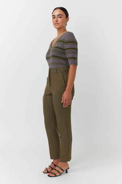 Sylvester Waffle Stripe Top - Olive