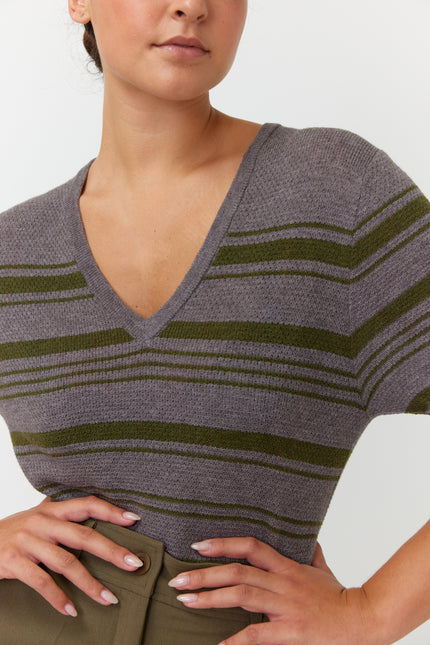 Sylvester Waffle Stripe Top - Olive